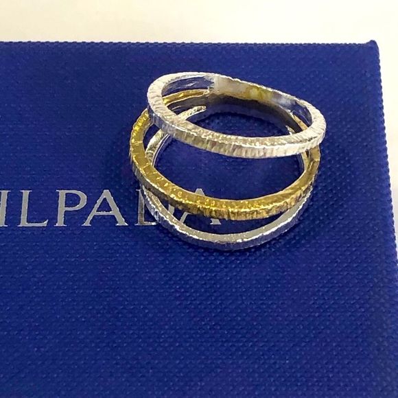 SILPADA Mixed Layers Two Tone Silver and Gold Triple Stack Ring 925 - Picture 1 of 7